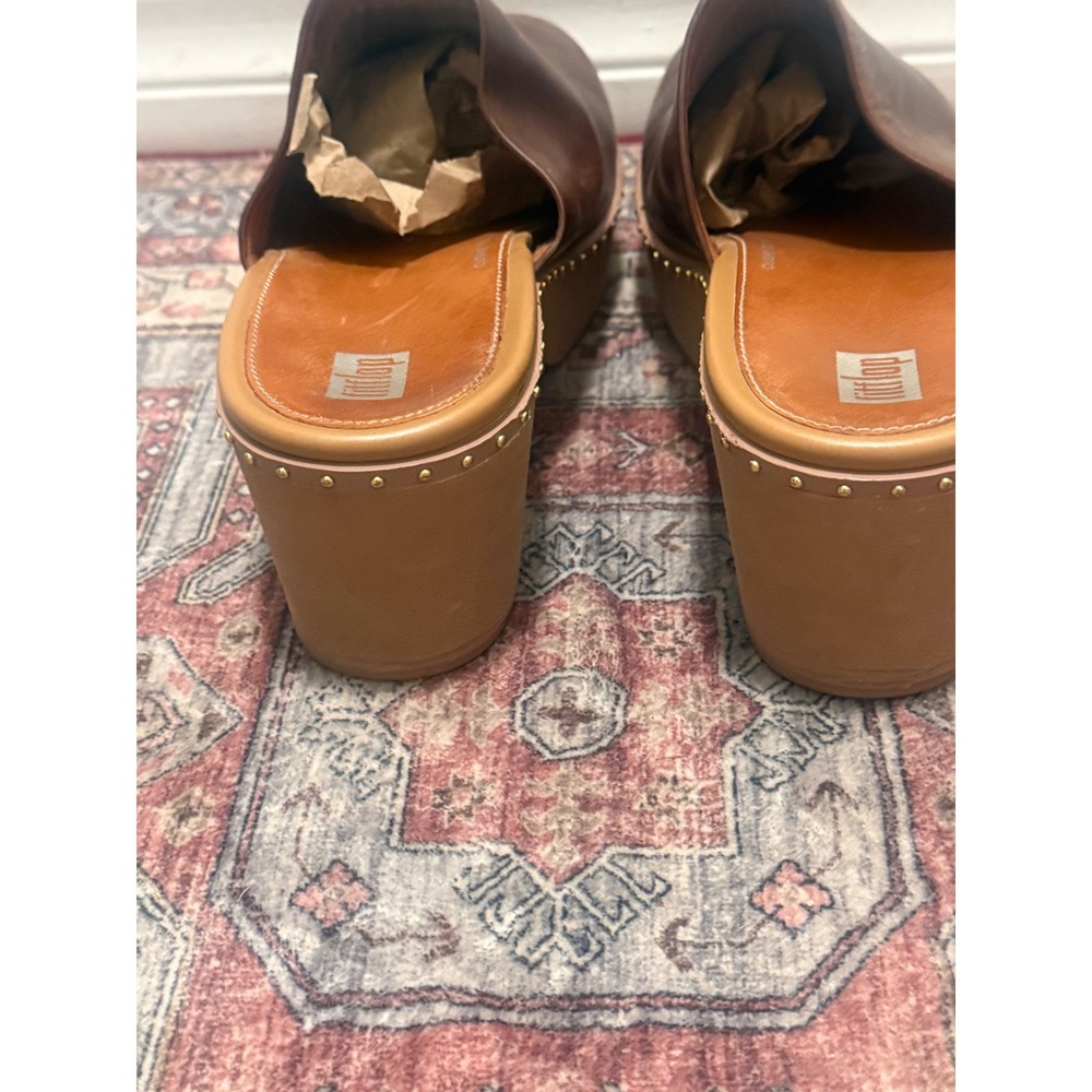 FitFlop Pilar Leather Platform Mules Brown Studded Clogs US 9 EU 41 womens - Picture 4 of 8